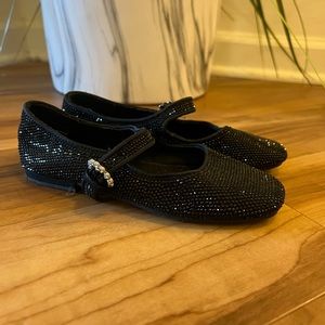 Zara Black sparkle little girls flats with rhinestone buckle